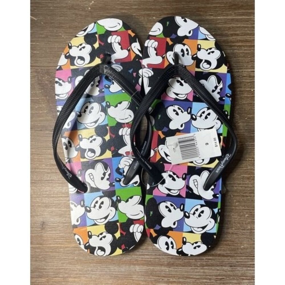 Womens Disney Mickey Sandals Flip Flops Size 9 Colorful Retro Pop Art Graphic